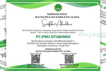 Sertifikat Akreditasi PC IPNU Situbondo